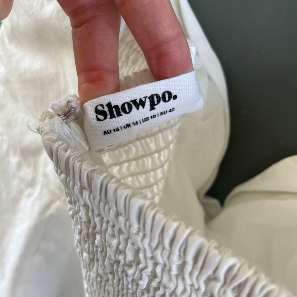 Showpo White Wid Leg Strapless Jumpsuit 100% Cotton Large with Pockets sleek - Picture 7 of 10
